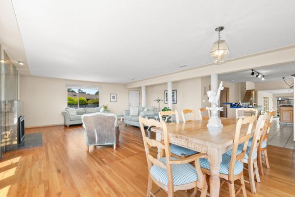 Dining room, Fireplace, Interior, Kitchen, Living room, Pendant Lights, Wood Texture Flooring