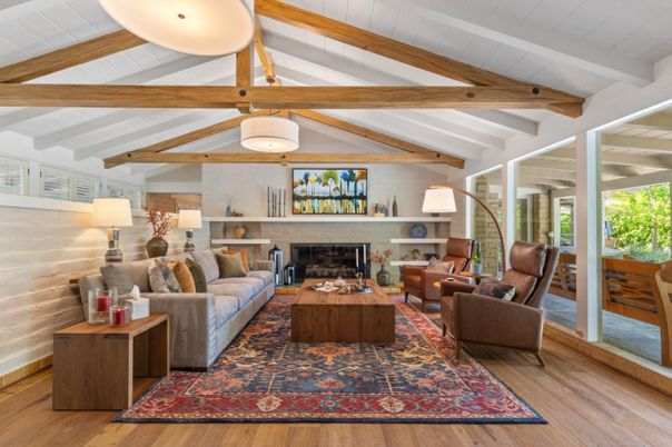 Fireplace, Interior, Living room, Wooden Beams, Wood Texture Flooring