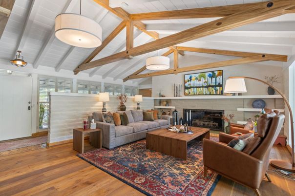 Fireplace, Interior, Living room, Wooden Beams, Wood Texture Flooring