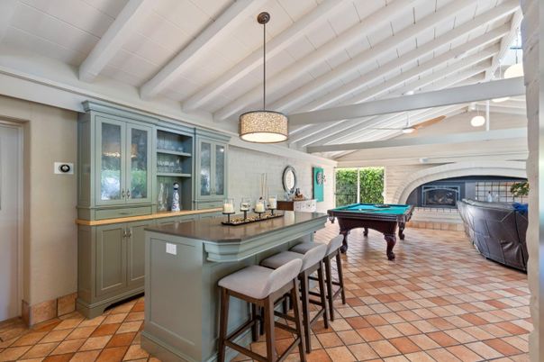Billiard Table, Fireplace, Game Room, Interior, Pendant Lights