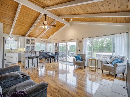 Chandelier, Dining room, Interior, Kitchen, Living room, Wooden Beams, Wooden Ceilings, Wood Texture Flooring