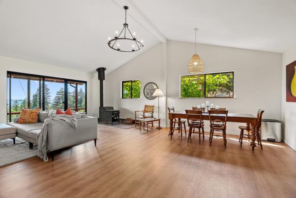 Dining room, Fireplace, Interior, Living room, Pendant Lights, Wood Texture Flooring