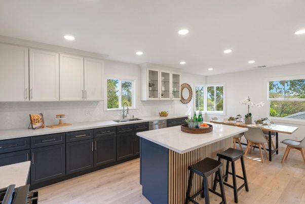 Dining room, Interior, Kitchen, Recessed Lighting, Wood Texture Flooring