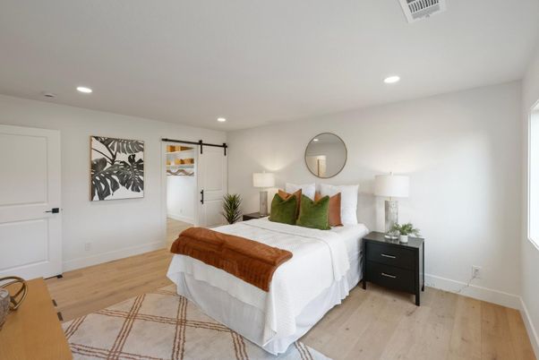 Bedroom, Interior, Recessed Lighting, Wood Texture Flooring