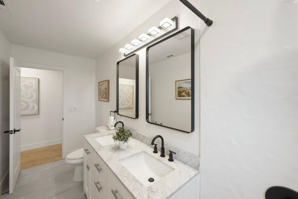Bathroom, Dual Sink Vanities, Interior, Wood Texture Flooring