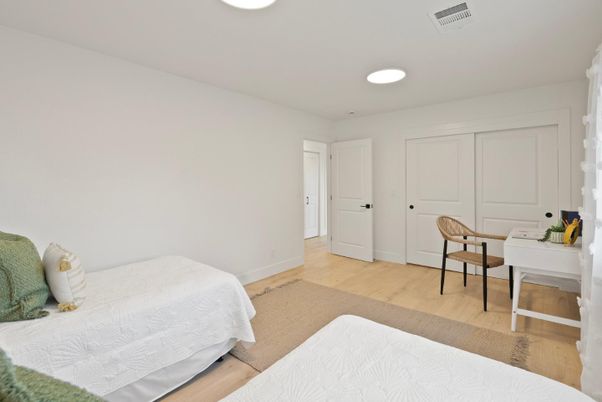 Bedroom, Home Office, Interior, Recessed Lighting, Wood Texture Flooring