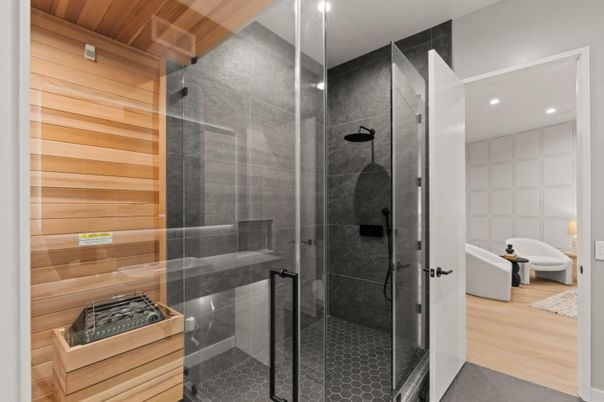 Bathroom, Glass Shower, Interior, Recessed Lighting, Sauna Room