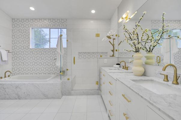 Bathroom, Dual Sink Vanities, Glass Shower, Interior, Recessed Lighting
