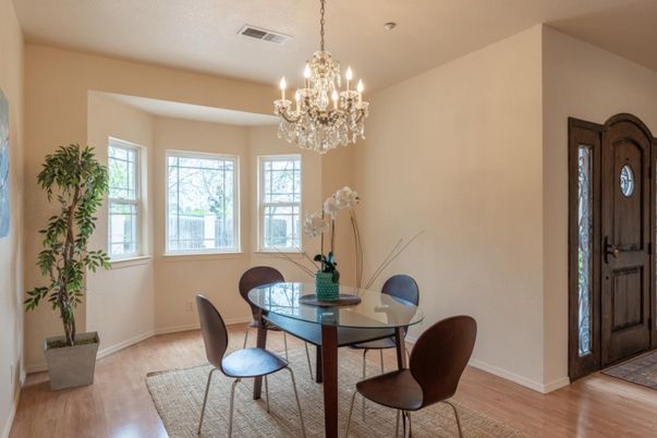 Chandelier, Dining room, Interior, Wood Texture Flooring