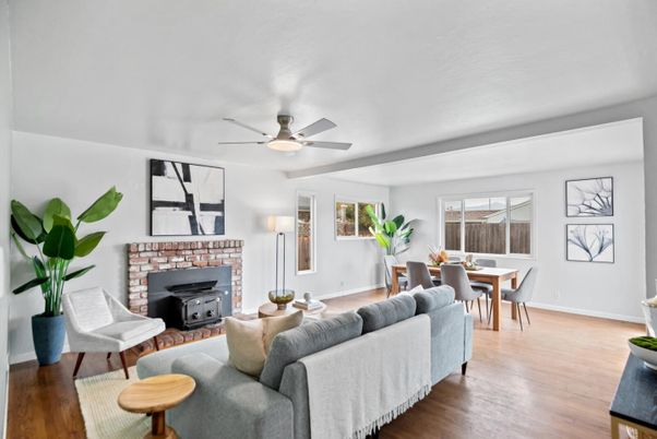 Dining room, Fireplace, Interior, Living room, Wood Texture Flooring