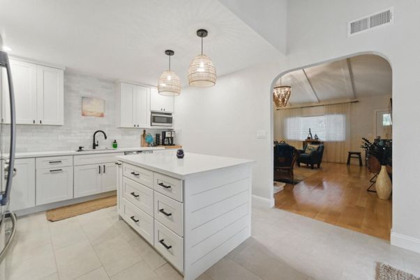 Interior, Kitchen, Pendant Lights, Stainless Steel Appliances, Wood Texture Flooring