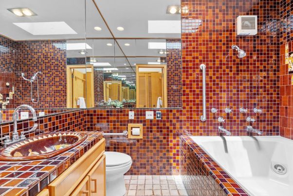 Bathroom, Dual Sink Vanities, Interior, Recessed Lighting, Tile Countertops