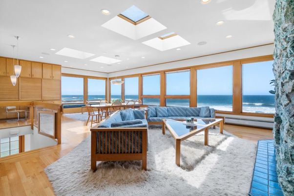 Dining room, Interior, Living room, Pendant Lights, Recessed Lighting, Water, Wood Texture Flooring