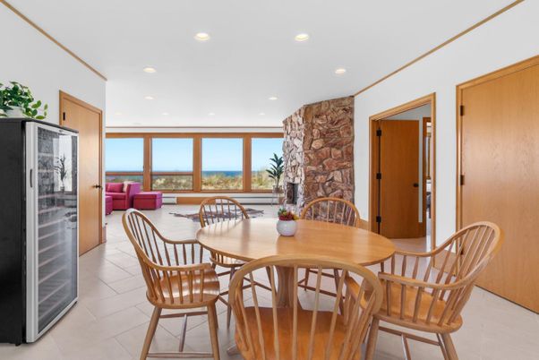 Dining room, Fireplace, Interior, Living room, Recessed Lighting
