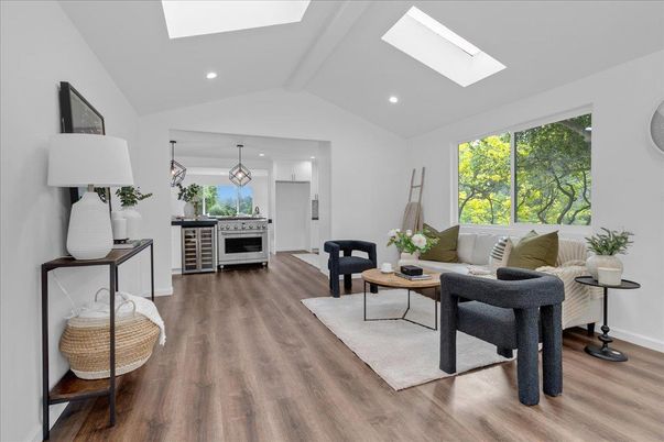 Interior, Kitchen, Living room, Pendant Lights, Recessed Lighting, Wood Texture Flooring