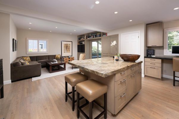 Interior, Kitchen, Living room, Recessed Lighting, Wood Texture Flooring