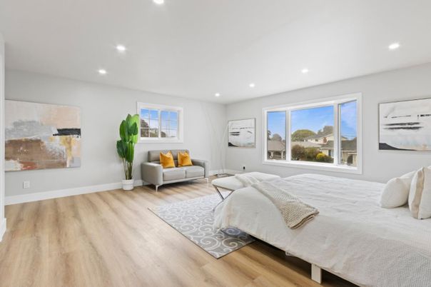 Bedroom, Interior, Recessed Lighting, Wood Texture Flooring