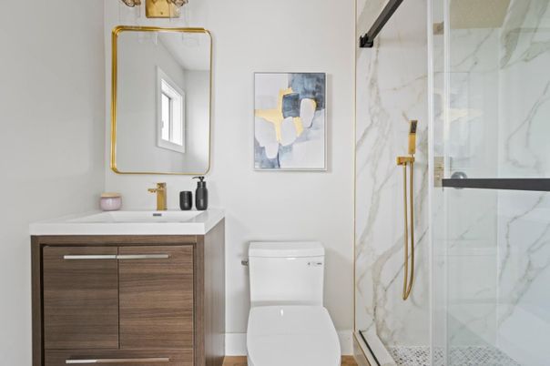 Bathroom, Glass Shower, Interior, Marble Walls