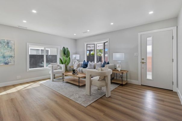 Interior, Living room, Recessed Lighting, Wood Texture Flooring