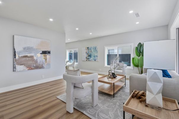 Interior, Living room, Recessed Lighting, Wood Texture Flooring