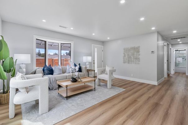 Interior, Living room, Recessed Lighting, Wood Texture Flooring