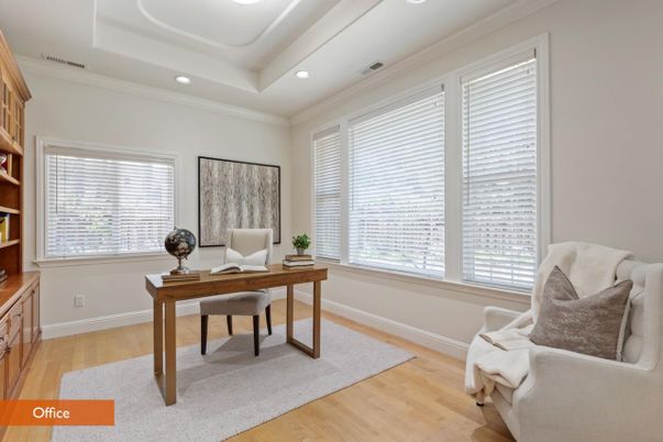 Home Office, Interior, Recessed Lighting, Wood Texture Flooring