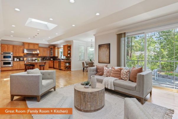 Dining room, Interior, Kitchen, Living room, Pendant Lights, Recessed Lighting, Stainless Steel Appliances, Wood Texture Flooring
