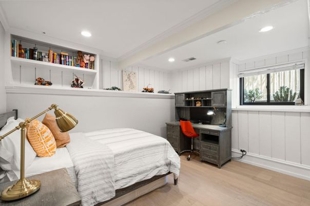 Bedroom, Home Office, Interior, Recessed Lighting, Wood Texture Flooring