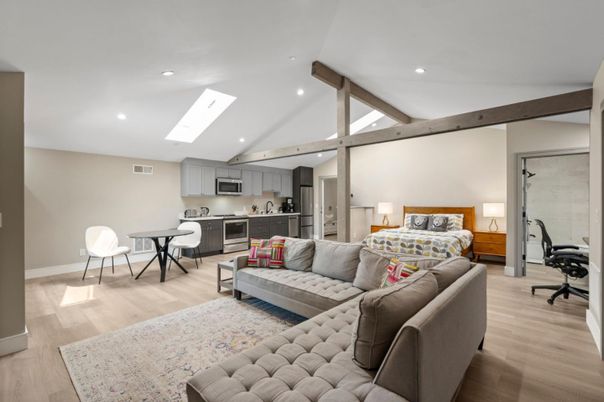 Dining room, Interior, Kitchen, Living room, Recessed Lighting, Wooden Beams, Wood Texture Flooring