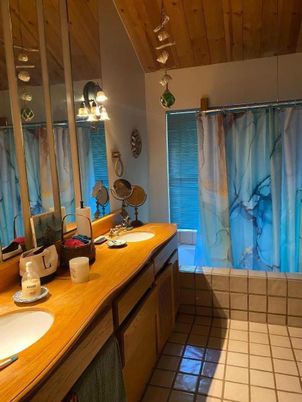 Bathroom, Dual Sink Vanities, Interior, Wooden Ceilings