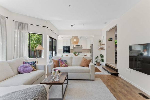 Interior, Kitchen, Living room, Pendant Lights, Stainless Steel Appliances, Wood Texture Flooring