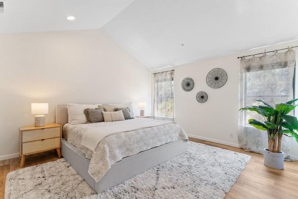 Bedroom, Interior, Recessed Lighting, Wood Texture Flooring