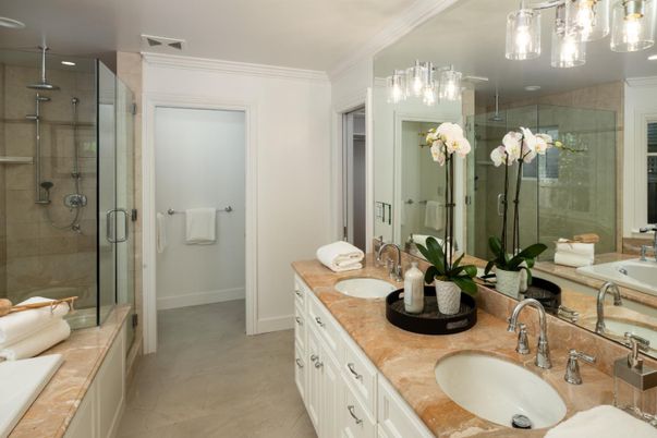 Bathroom, Dual Sink Vanities, Glass Shower, Interior, Recessed Lighting