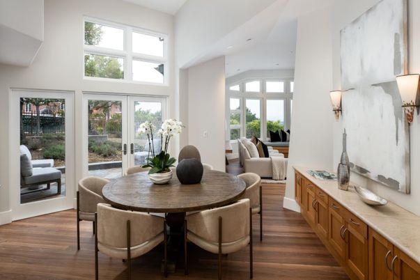 Dining room, Interior, Recessed Lighting, Wood Texture Flooring