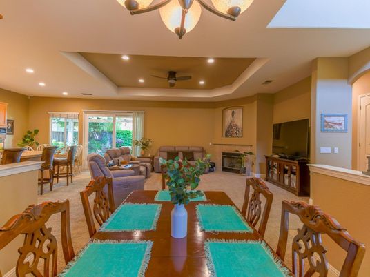 Dining room, Fireplace, Interior, Living room, Recessed Lighting