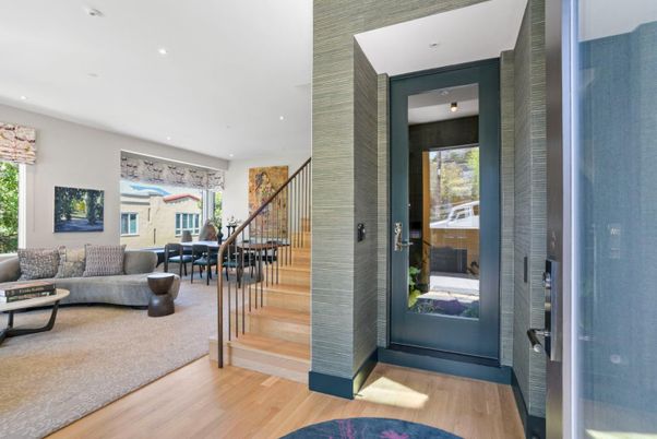 Dining room, Interior, Recessed Lighting, Wood Texture Flooring