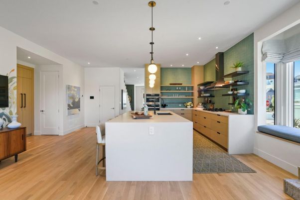 Interior, Kitchen, Pendant Lights, Recessed Lighting, Wood Texture Flooring