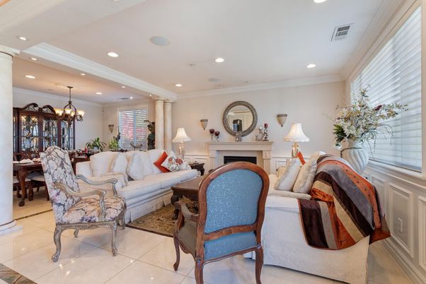 Chandelier, Dining room, Fireplace, Interior, Living room, Recessed Lighting