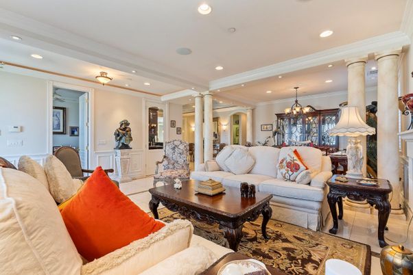 Chandelier, Dining room, Fireplace, Interior, Living room, Recessed Lighting
