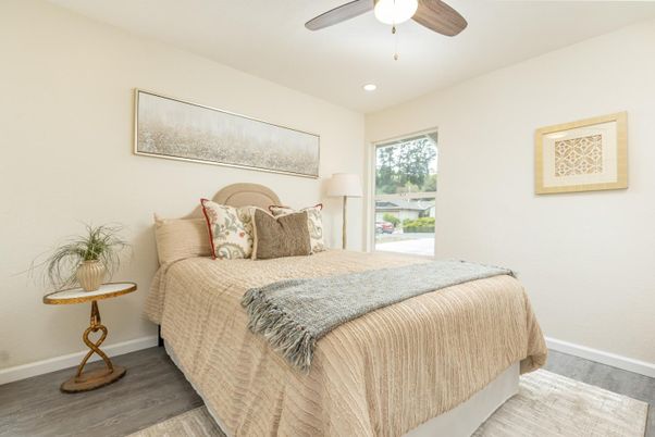Bedroom, Interior, Recessed Lighting, Wood Texture Flooring