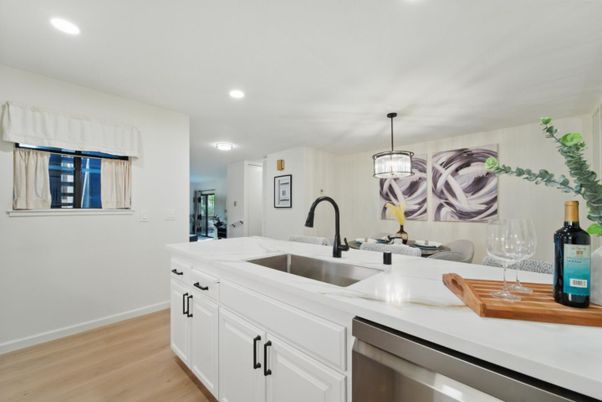 Interior, Kitchen, Pendant Lights, Recessed Lighting, Wood Texture Flooring