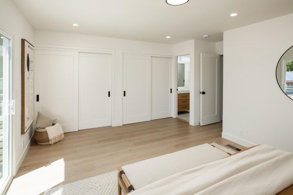Bedroom, Interior, Recessed Lighting, Wood Texture Flooring