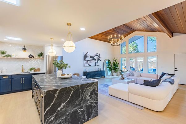 Interior, Kitchen, Living room, Pendant Lights, Recessed Lighting, Wooden Ceilings, Wood Texture Flooring