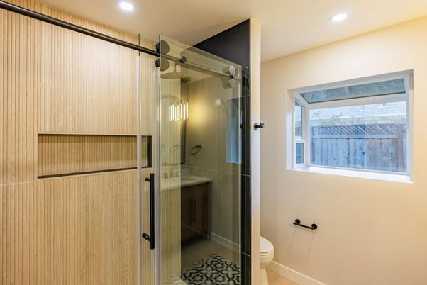Bathroom, Glass Shower, Interior, Recessed Lighting