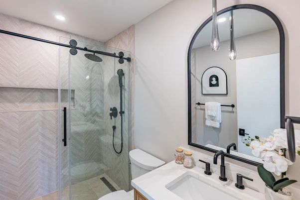 Bathroom, Glass Shower, Interior, Recessed Lighting