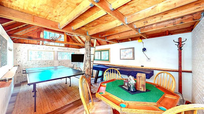 Billiard Table, Game Room, Interior, Wooden Beams, Wooden Ceilings, Wood Texture Flooring