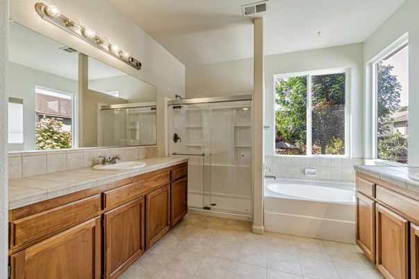 Bathroom, Dual Sink Vanities, Glass Shower, Interior, Tile Countertops
