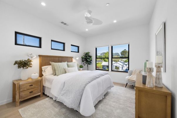 Bedroom, Interior, Recessed Lighting, Wood Texture Flooring