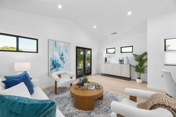 Bedroom, Interior, Living room, Recessed Lighting, Wood Texture Flooring