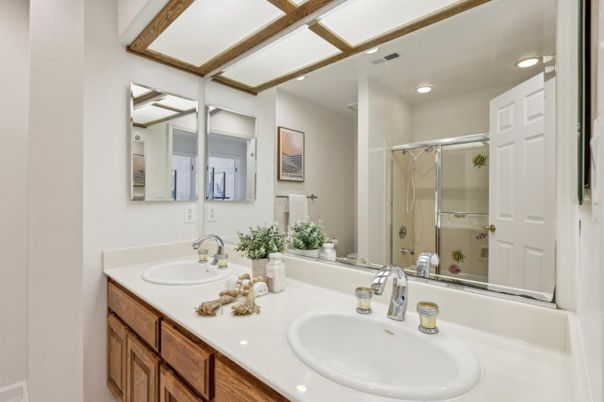 Bathroom, Dual Sink Vanities, Glass Shower, Interior, Recessed Lighting